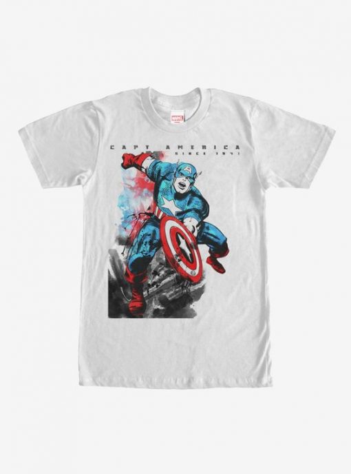 Marvel Captain America Watercolor Print T-Shirt KH01