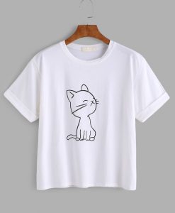 Cat Print Cuffed T-shirt FD01