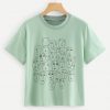 Sleeve Green Cartoon Portrait Print Tee KH01