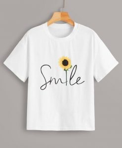 Sunflower & Letter Print Tee T-shirt FD01