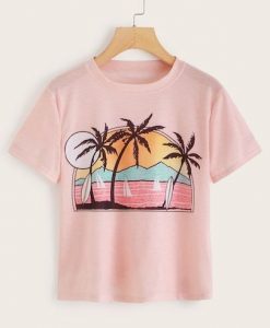 Tropical And Landscape Print T-Shirt EL01