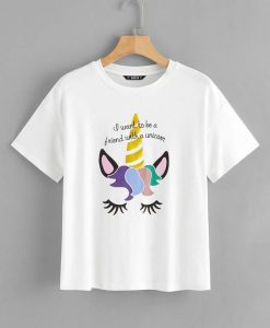 Unicorn & Slogan Print T Shirt SR01