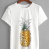 White Pineapple Print Short Sleeve T-shirt SR01