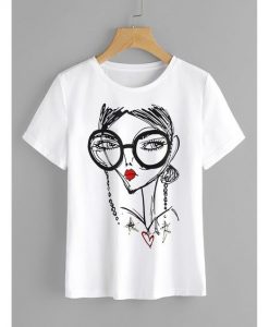 Cartoon Portrait Print T-Shirt ZK01