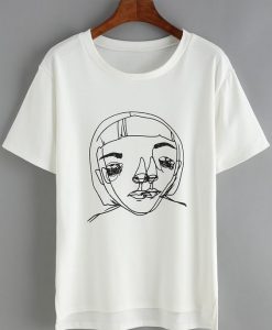 Dip Hem Print White T-Shirt FD01