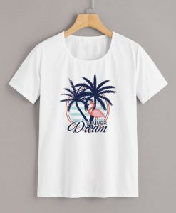 Flamingo & Tree Print T Shirt SR01