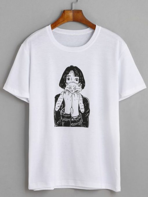 girl holding cat tee T-shirt FD01