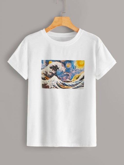 Tsunami Print Round T-Shirt VL01
