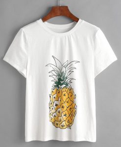 White Pineapple Print Short Sleeve T-Shirt VL01