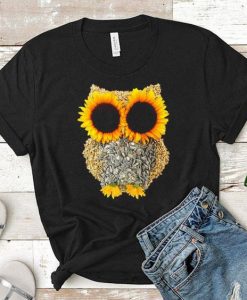 Owl made of sunflower Tshirt Fd4D