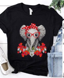 Red bow Elephant flowers shirt FD4D