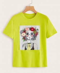 Neon Lime Stereo Flowers Figure T-Shirt AF2D