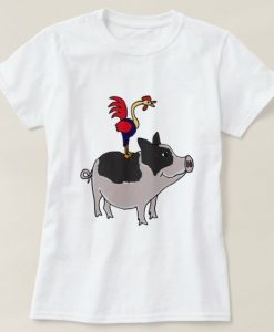 Rooster on a Pot Bellied Pig Tshirt TY8A0