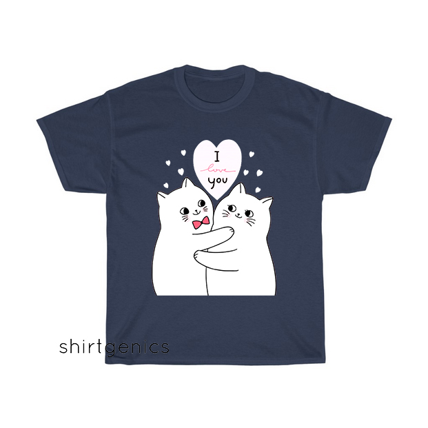 Cartoon cute valentines day white cats lover T-Shirt EL22D0