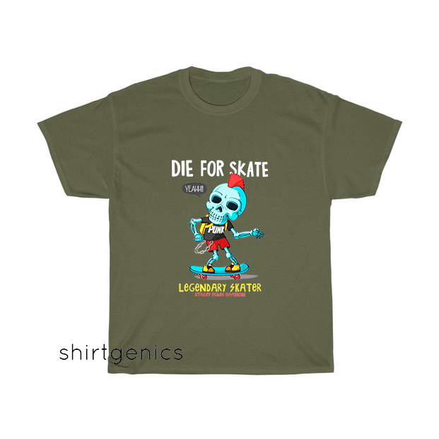cartoon punk skull playing skateboard T-Shirt EL9D0