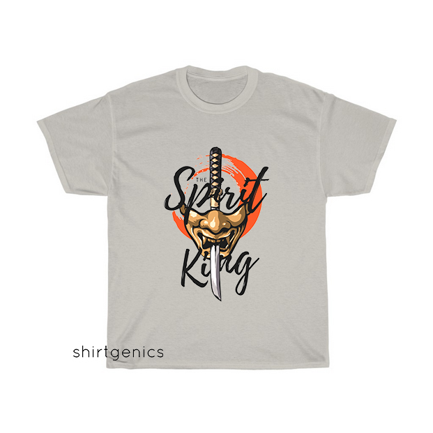 spirit king slogan with japanese half mask samurai T-Shirt EL11D0
