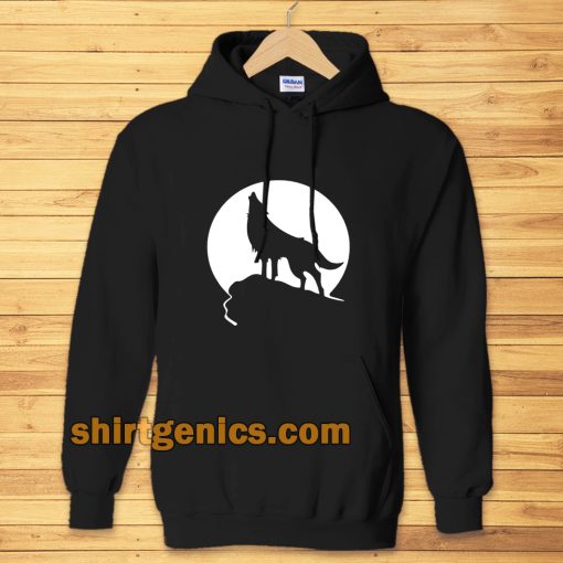 Howling wolf silhouette and full moon Hoodie