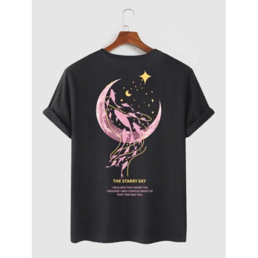 Moon Whale Graphic Printed Short Sleeve T-shirt TPKJ3