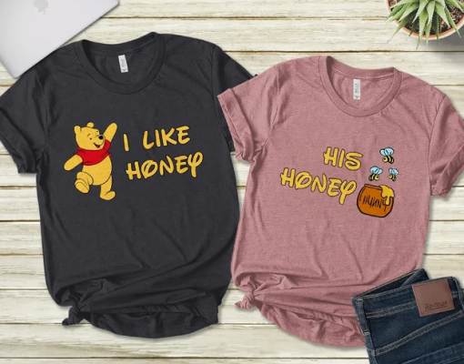 Valentine Pooh Bear Couple I Like Honey His Honey Honeymoon T Shirt SD