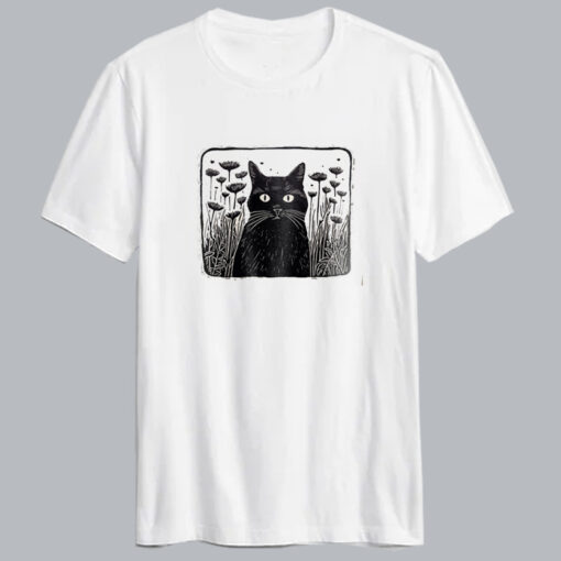 Vintage Floral Folklore Black Cat T-shirt SD